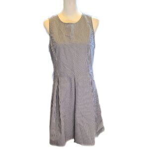 WB 100% cotton, navy blue & white striped sleeveless mini dress M